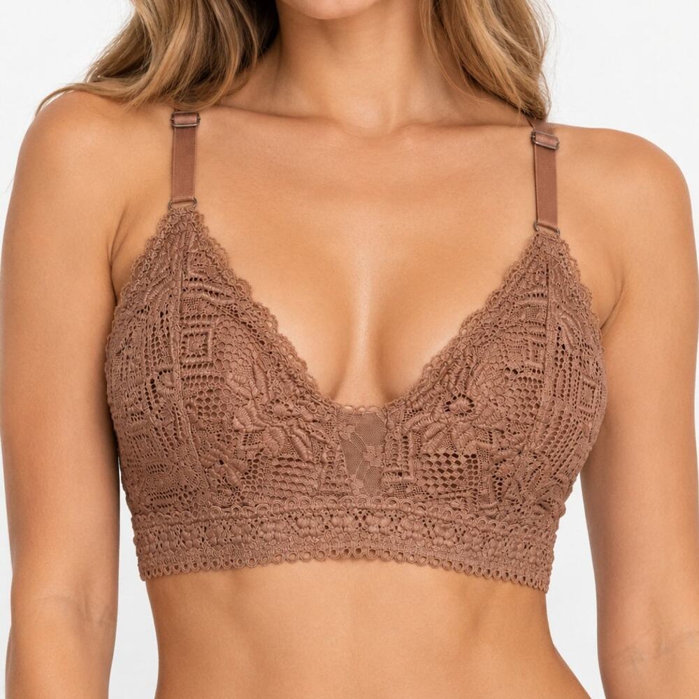 Floral Crochet Lace Longline Trinagle V-Neck Bralette